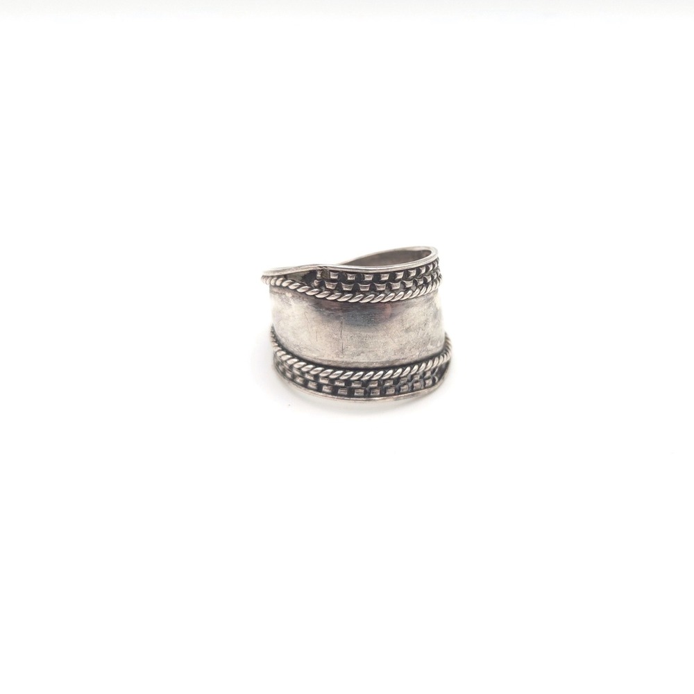 Sterling Silver Wide Cigar Band Ring Rope Beaded Edge Size 6.5